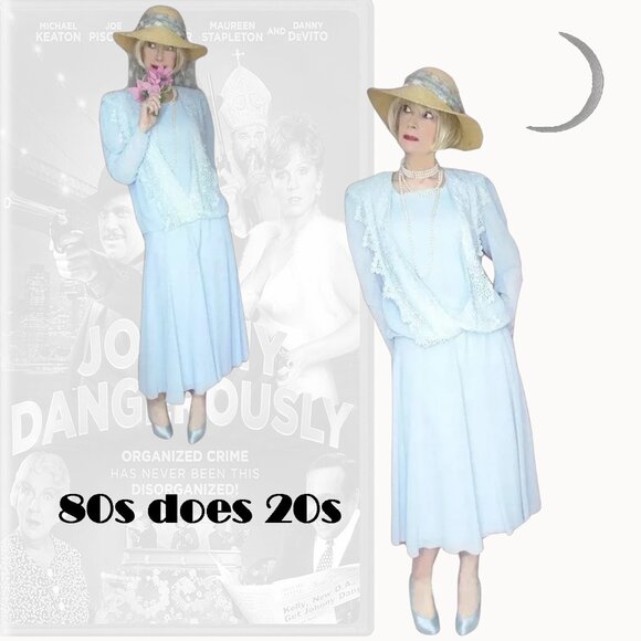 20s 30s Style Long Sleeve Dress Mother of Bride or Groom 80s Vintage - Picture 1 of 15